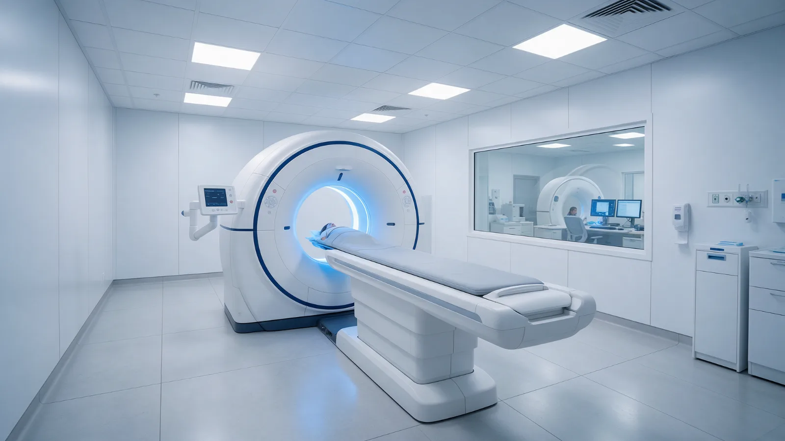 Sala de tomografia preparada para angiotomografia de coronárias