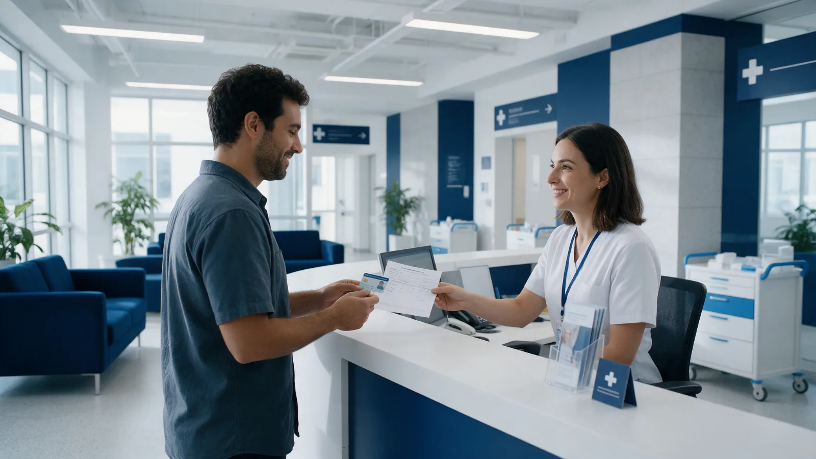 Atendimento na recepção para autorização de exames cardiológicos
