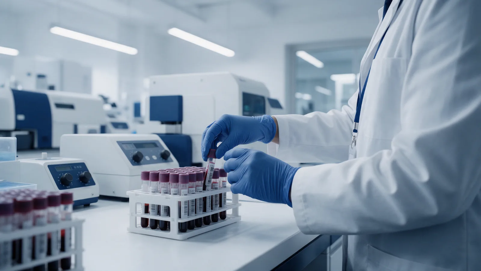 Tubos de amostra de sangue para exame de colesterol em laboratório de hospital